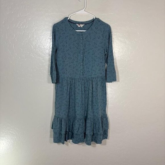 Boden Dresses & Skirts - Boden Dress Womens 2 Blue Bird Print 3/4 Sleeve Tiered Ruffle Viscose Boho
